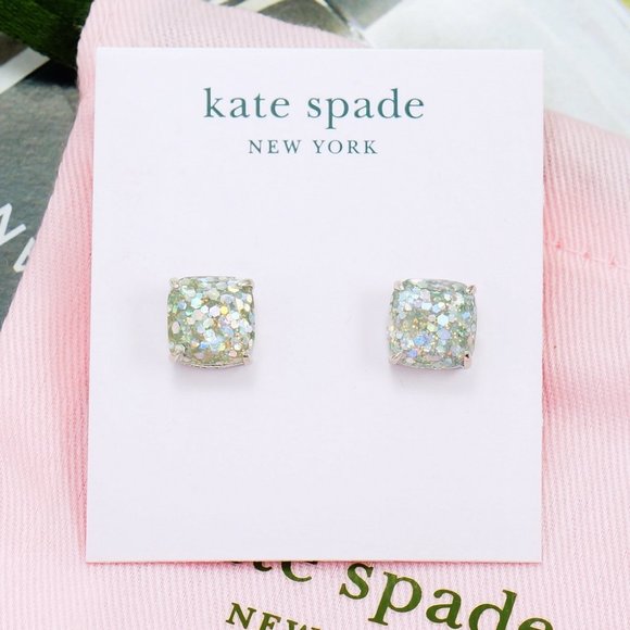 Kate Spade mini square Silver Opal glitter earring